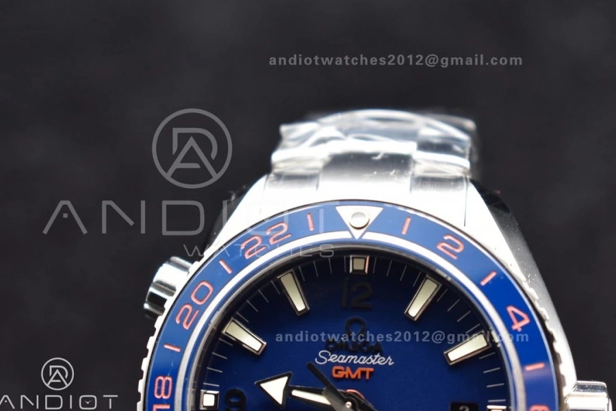 Dial VSF Planet Co-Axial Super 43.5mm GMT Blue Bracelet on Best Stretchable 1:1 Ocean 1014 Clone Bezel SS Blue A8605 600M Ceramic Edition 0814